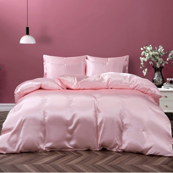 5 Pieces Satin Silk Duvet Cover, Blush Pink - Picture 1 of 7